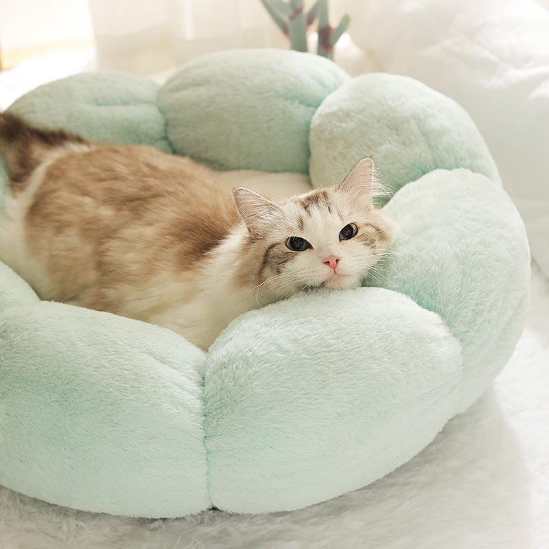 Cozy Flower Plush Soft Bunny Velvet Pet Nest Cat Bed