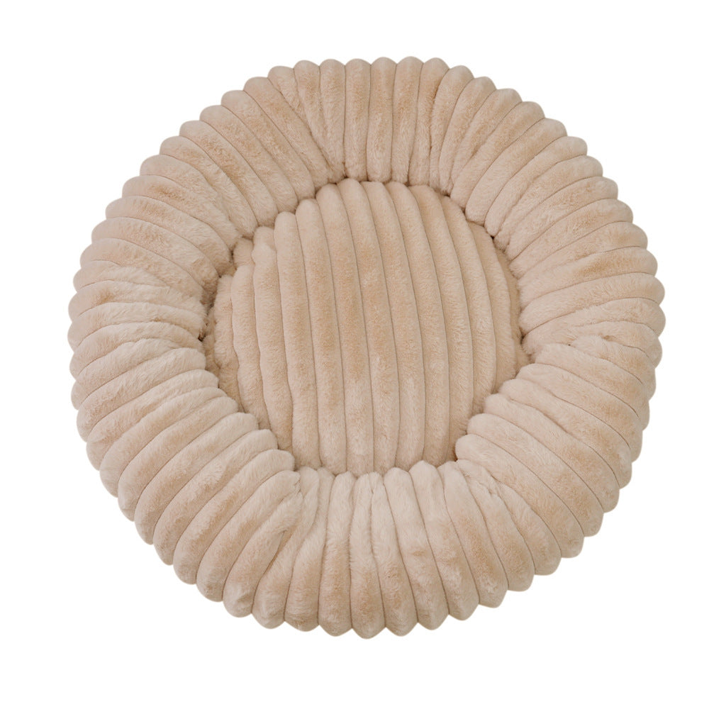 Round Donut Soft Plush Striped Cushion Dog Bed
