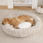 Round Donut Soft Plush Striped Cushion Dog Bed