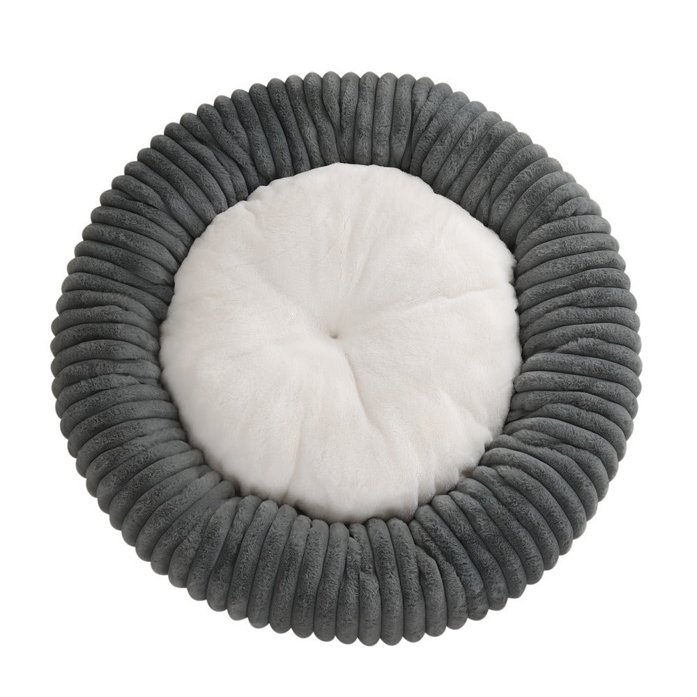 Round Donut Soft Plush Striped Cushion Dog Bed