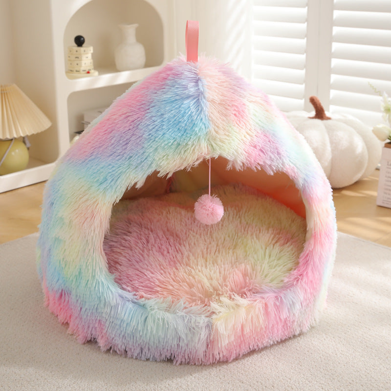 Winter Warm Plush Soft Removable Cushion Cat Bed