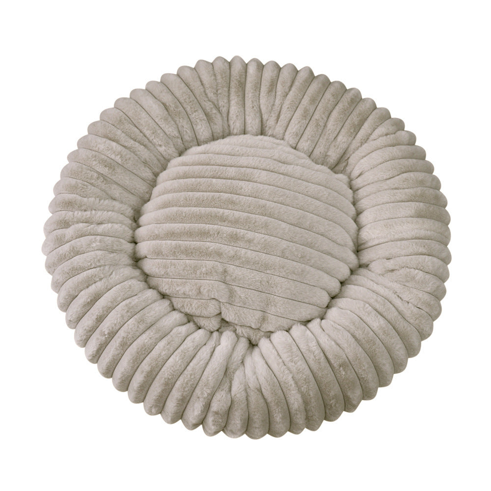 Round Donut Soft Plush Striped Cushion Dog Bed