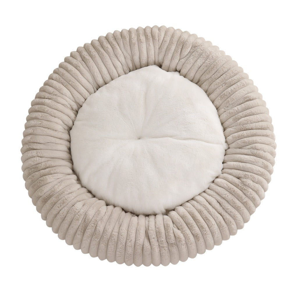 Round Donut Soft Plush Striped Cushion Dog Bed