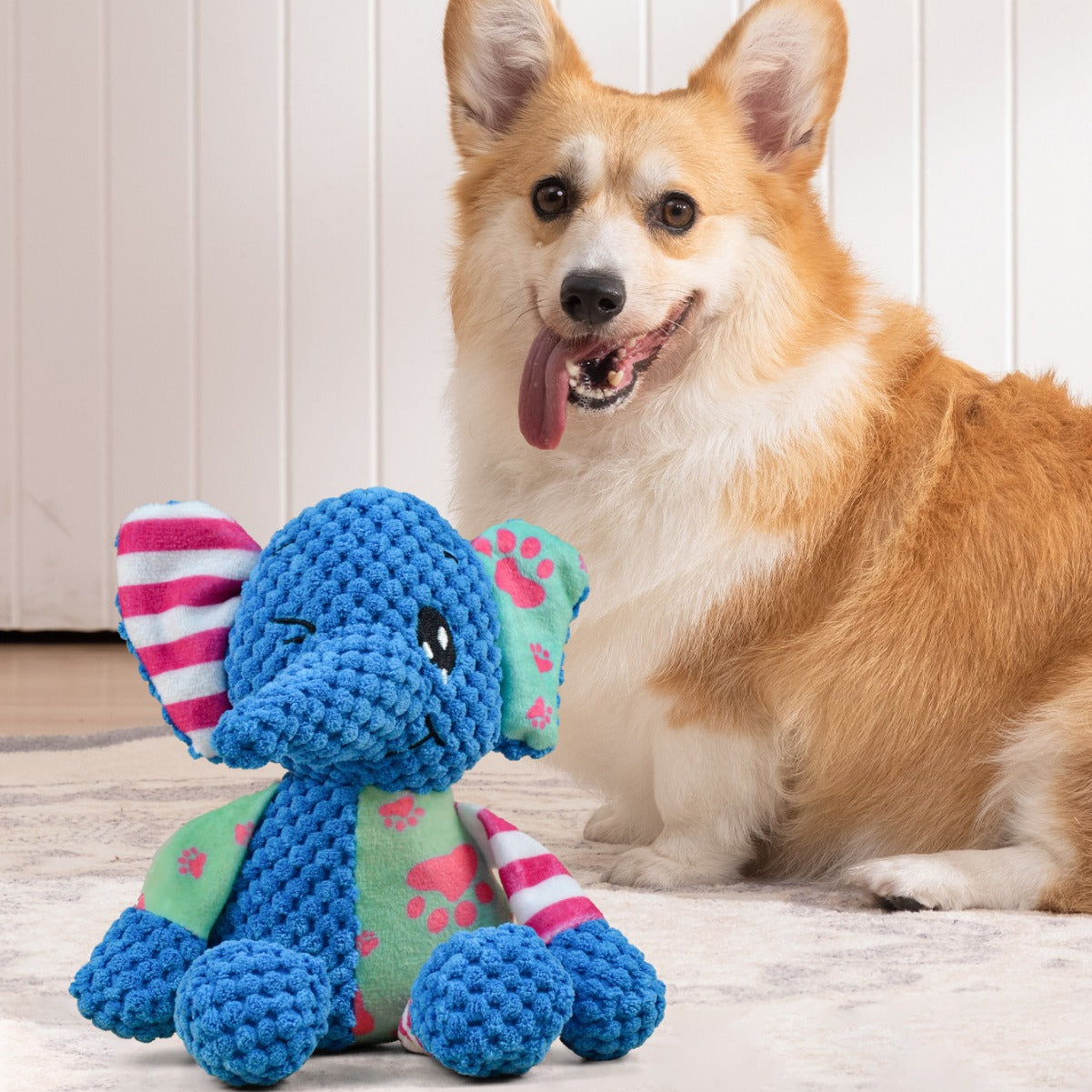 Elephant Plush Squeaky Pet Toy with Crinkle Paper Eco-Friendly Chew Dog Toy