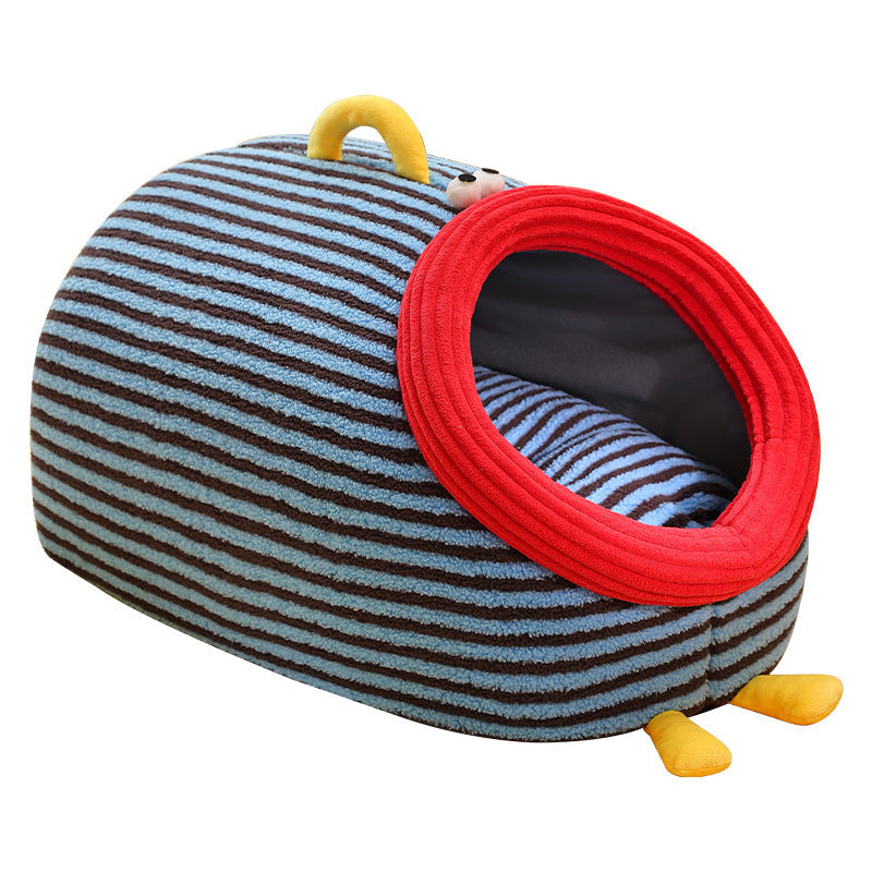 Cartoon Cozy Plush Striped Worm Shape Dog Cat Bed