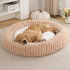 Round Donut Soft Plush Striped Cushion Dog Bed