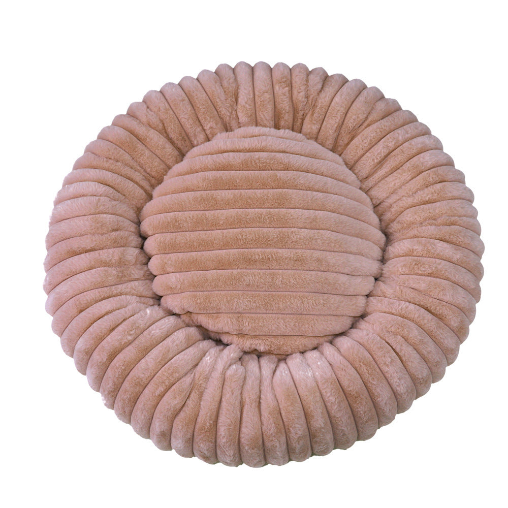 Round Donut Soft Plush Striped Cushion Dog Bed