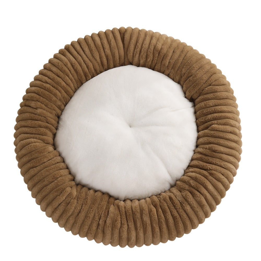 Round Donut Soft Plush Striped Cushion Dog Bed