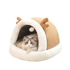 Christmas Reindeer Cat House Warm Plush Enclosed Pet House Cat Bed