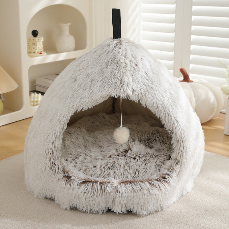 Winter Warm Plush Soft Removable Cushion Cat Bed