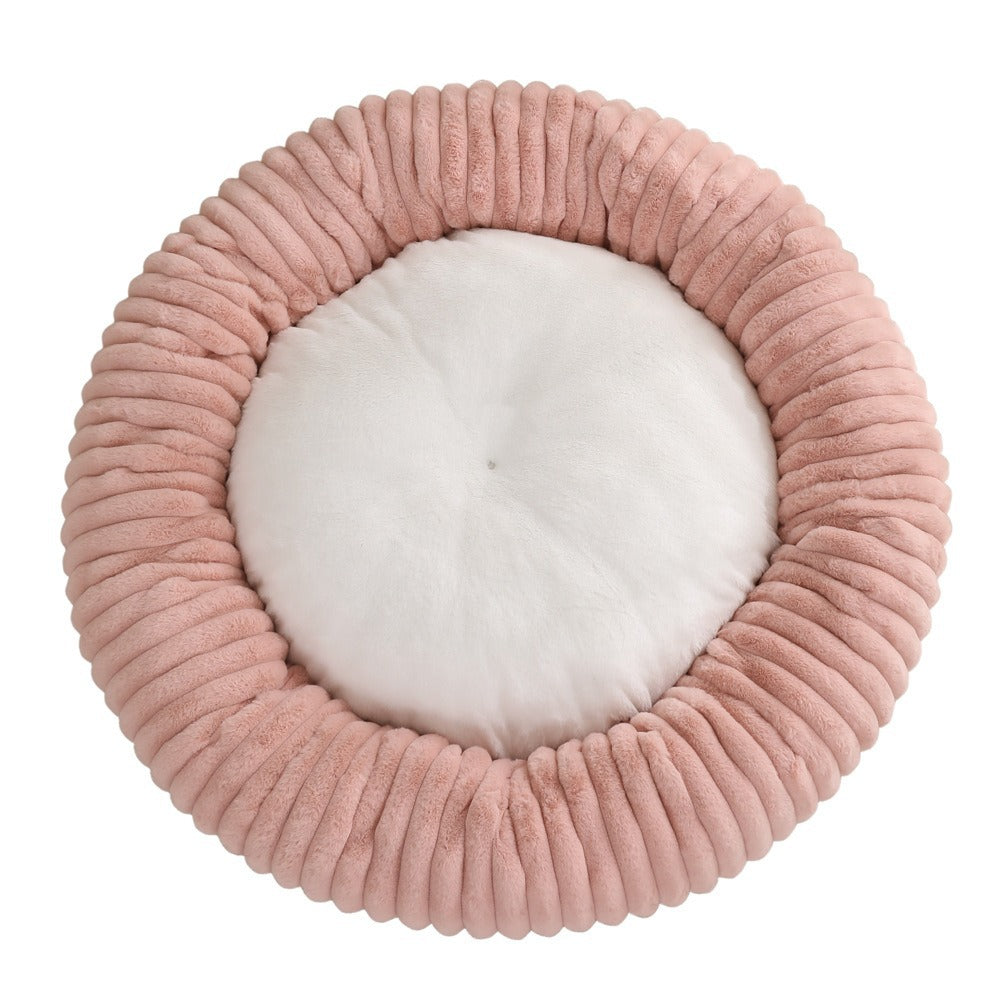 Round Donut Soft Plush Striped Cushion Dog Bed