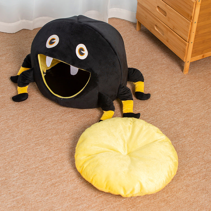Halloween Spider Warm Plush Cat Bed