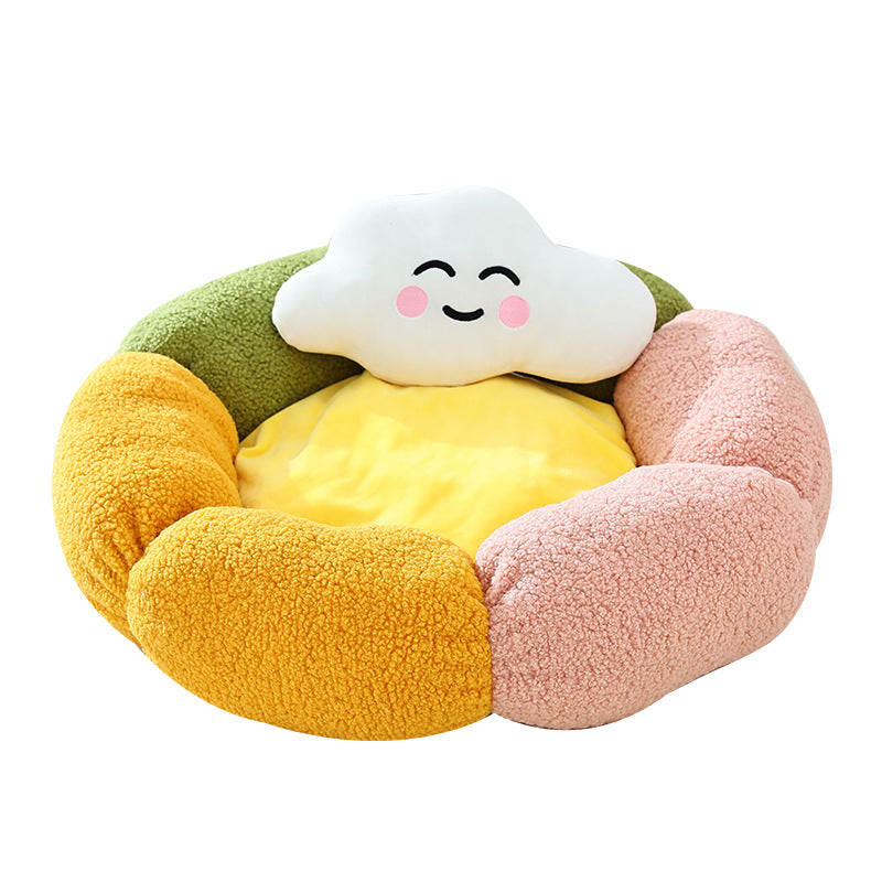 Christmas Flower Donut  Plush Round Pet Nest with Non-Slip Base Cat Bed