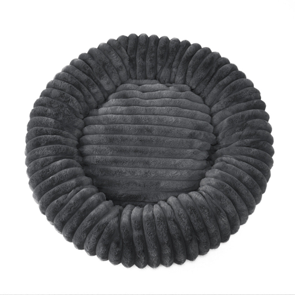 Round Donut Soft Plush Striped Cushion Dog Bed