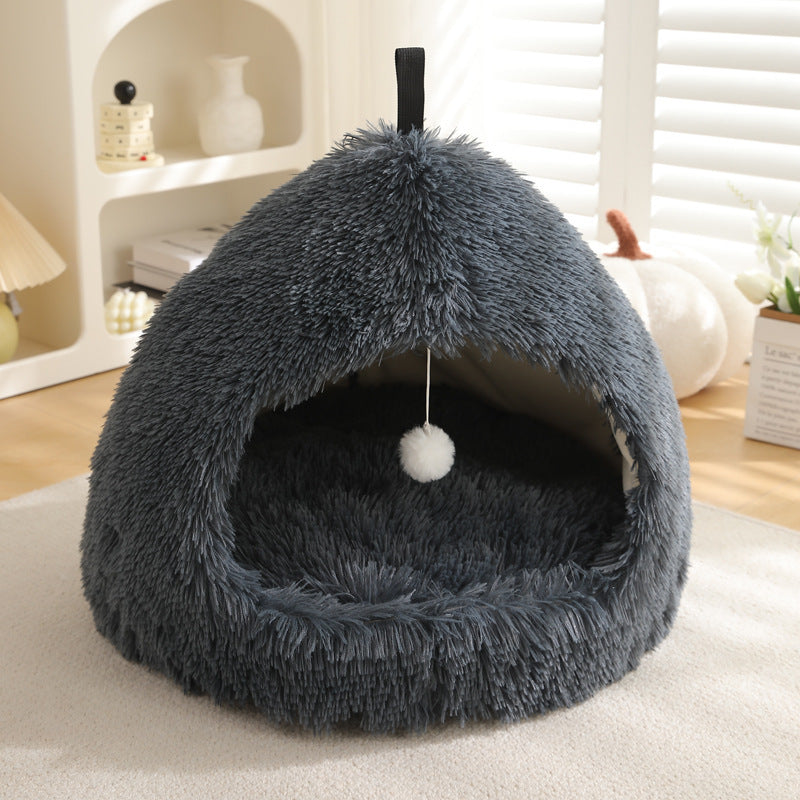 Winter Warm Plush Soft Removable Cushion Cat Bed